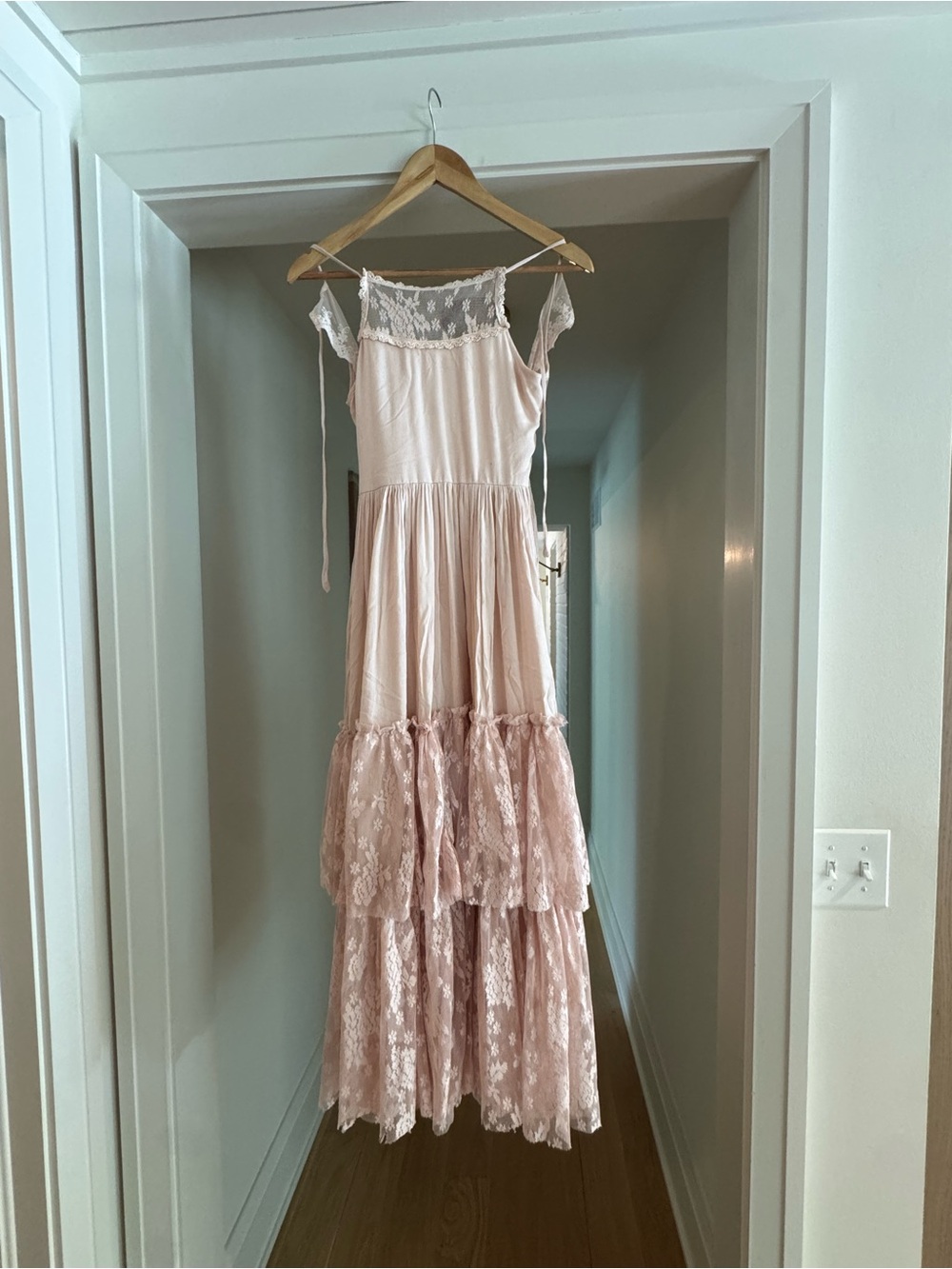 Girls Pink Lace Tiered Formal Dress